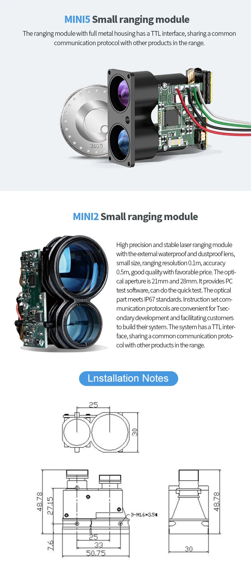 Nohawk Mini Laser Distance Meter Embedded Solid Laser Sensors Laser Range Finder Module Sensor