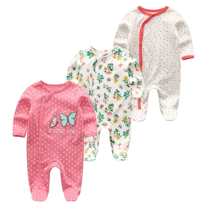 Cotton Baby Girl Clothes 3Pieces Cartoon New Born Baby Boy Clothes Sets Long Sleeve Autumn Footie Jumpsuits Zipper Spring Bebes