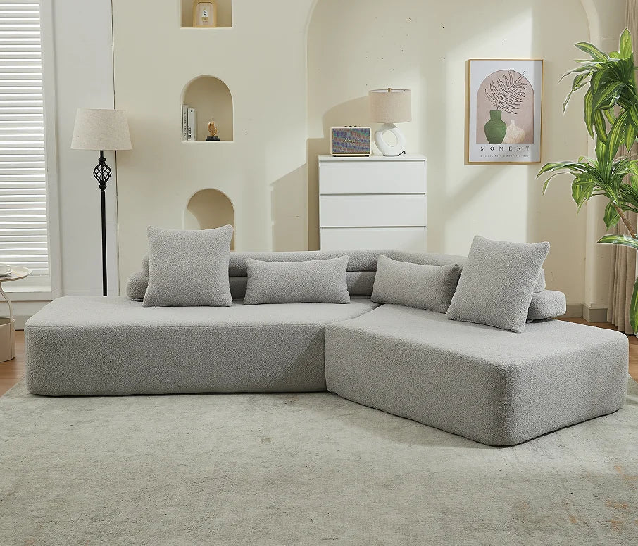Modern Convertible 4-Seater Modular Sofa Set Apartment & Hotel Use No Assembly Required Boucle Teddy Fabric Upholstered