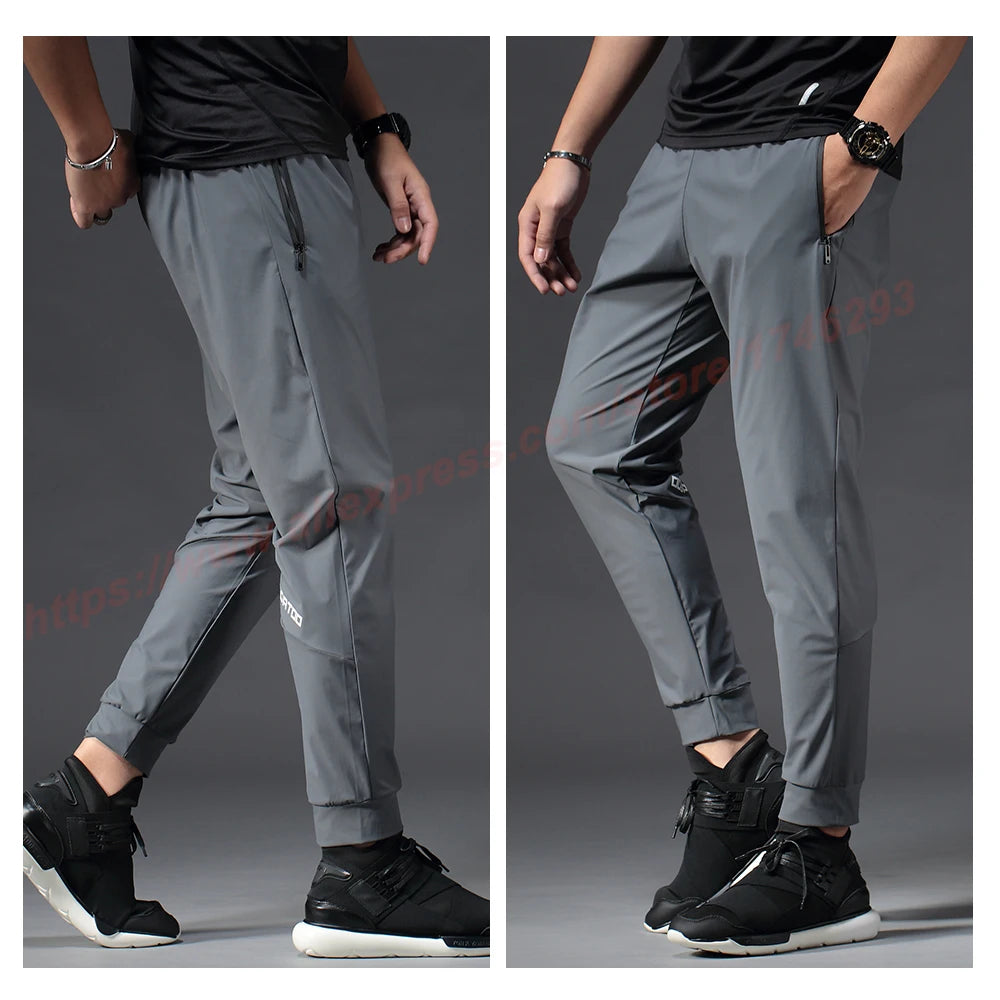Running Pants Men Sport Jogging Fitness Yoga Training Basketball Football Long Leggings Ice Silk Elastic Quick Drying Trousers