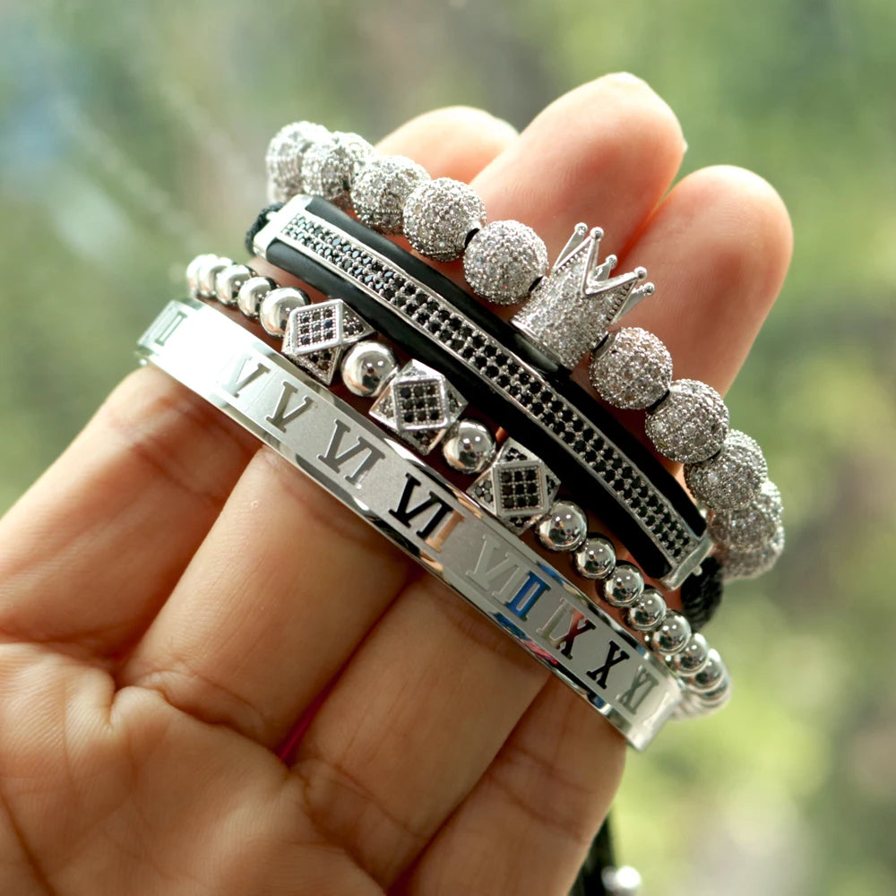 Men Bracelet jewelry 4pcs/set crown charms Macrame beads Bracelets Braiding Man Luxury Jewelry for women bracelet gift