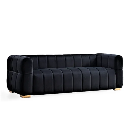 Velvet Convertible Sofa Set with Tufted Low Back Design Modern 3 Seater for Living Rooms 89 Inch Wide Easy Assembly