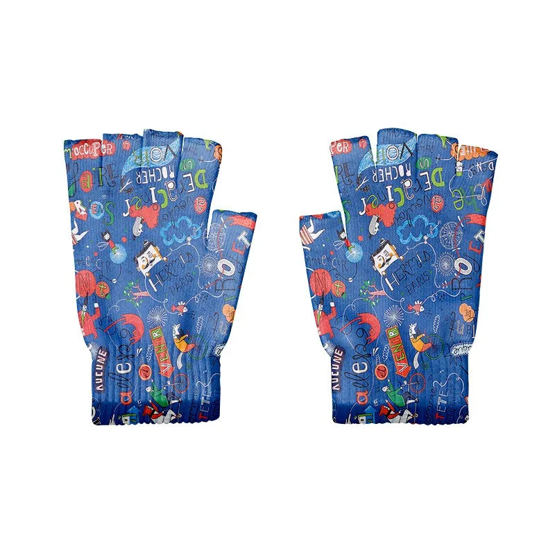 Cartoon Mashup Colorful Pattern Mittens Wrist Spring Summer Fingerless Working Gloves Soft Women Knitted Gloves Open Fingered