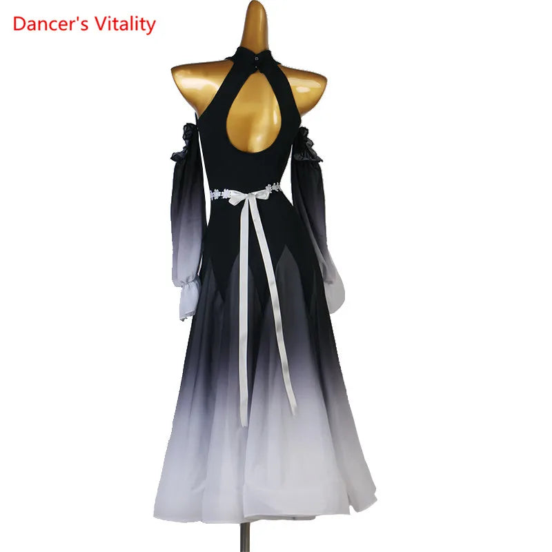 Modern Dance Dress Stand-Up Collar Mesh Sleeve Long Skirt Performance Clothing High-End Custom Child Woman Competition Clothes