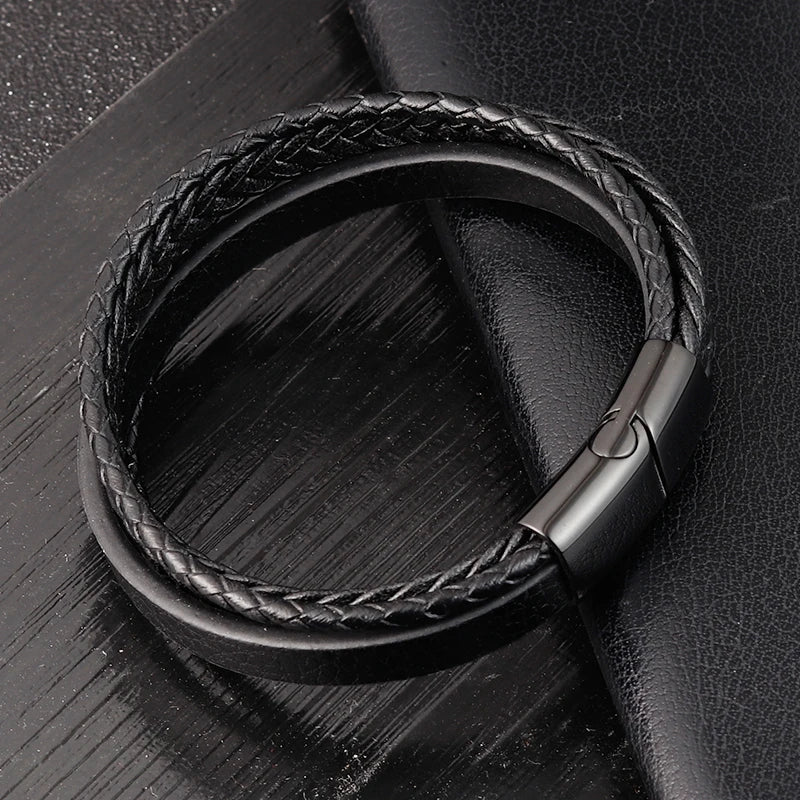 Charming Jewelry Different Designs Geometric Pattern Multi-layers Genuine Leather Bracelet For Men Fashion Jewelry Gift
