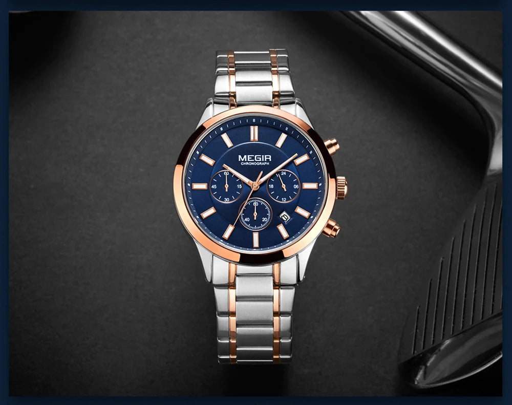 MEGIR Watches for Men 2021 New Chronograph Quartz Watch Luxury Stainless Steel Wristwatch Man Relogios Masculino часы мужские