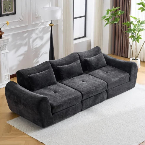 Modular Chenille Square Sofa Set Convertible Folding Sofa Bed Sectional Cushioned Sofa for Apartment & Hotel Living Rooms