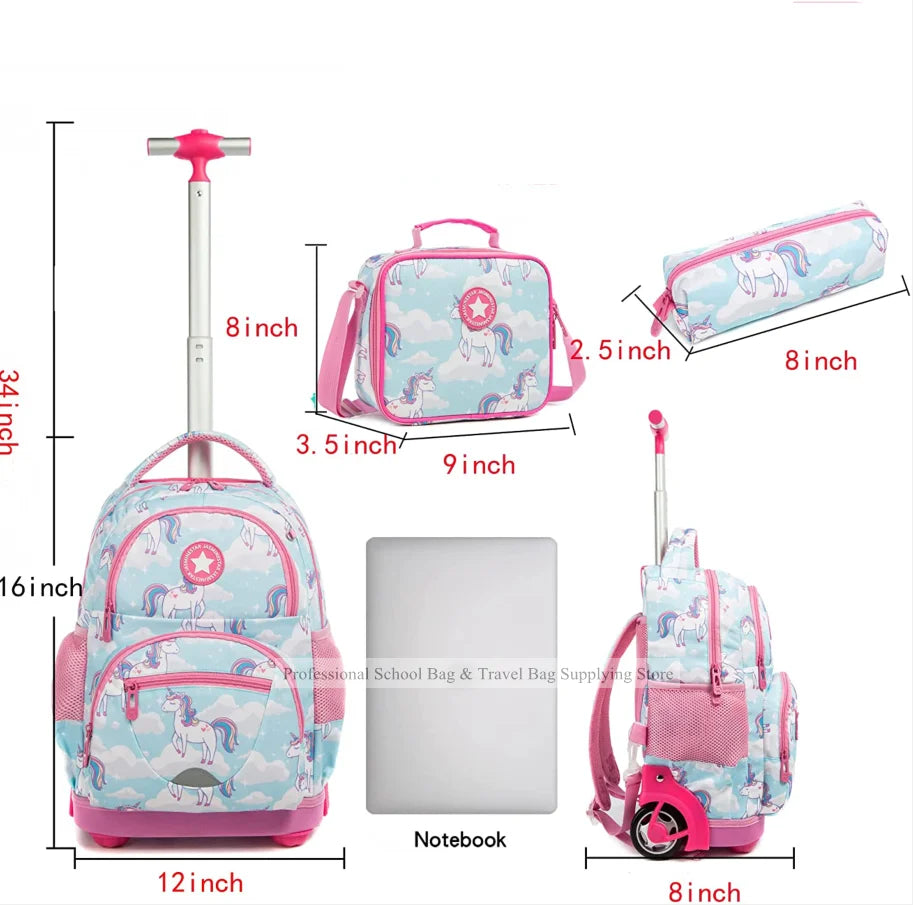 Kids School Rolling Backpack Bag for girls School Trolley Bag for boys Laptop Trolley Backpack Bag Children Rolling luggage Bags