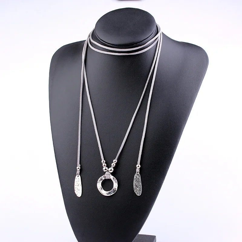 Bohemian Wrap Necklace, Layered Choker, Circle Lariat Y Necklaces, Eternity Necklaces, Hippie Boho Bohemian Minimalist Jewelry