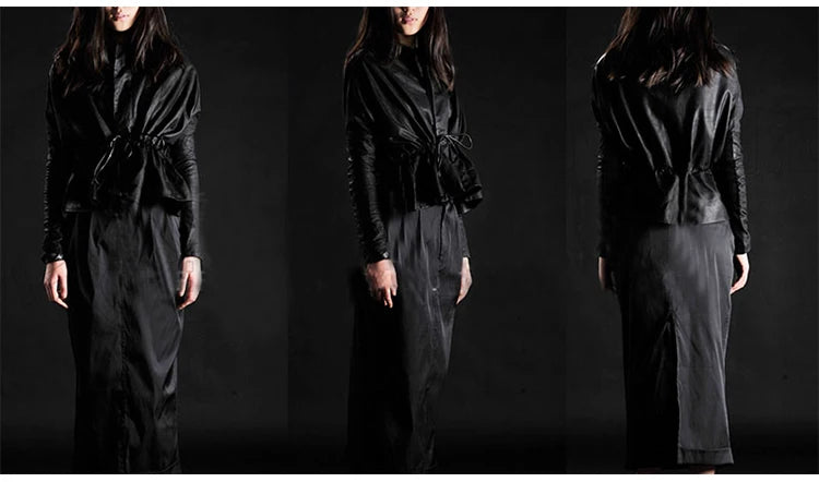 Women's Clothing Great Texture Women Loose Casual Genuine Leather Jacket Female Imported Frosted Sheepskin Drawstring Waist Coat