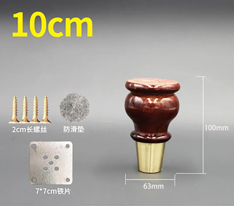 4pcs/lot Wooden Sofa Legs Cabinet Feet with Gold Covers Wardrobe Leg Wood Holder For Furniture TV cabinet Foot Side Table Leg