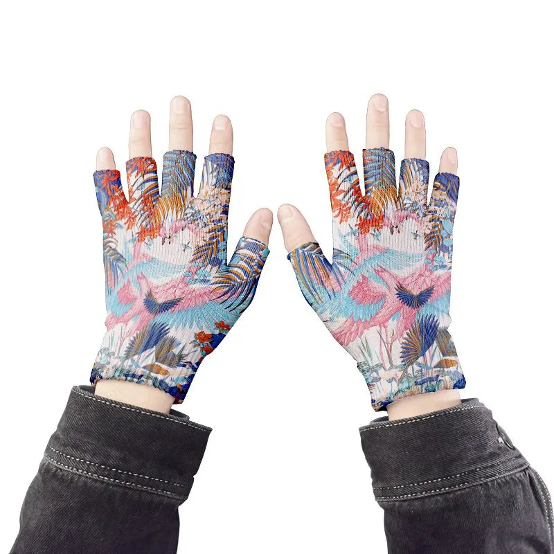 Cartoon Mashup Colorful Pattern Mittens Wrist Spring Summer Fingerless Working Gloves Soft Women Knitted Gloves Open Fingered