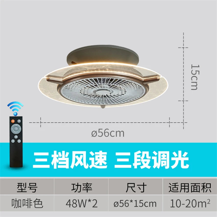 Nordic Invisible Electric Fan Ceiling Lights Bedroom Round Fan Ceiling Lamps Restaurant Dining Room LED Ceiling Fan Lighting