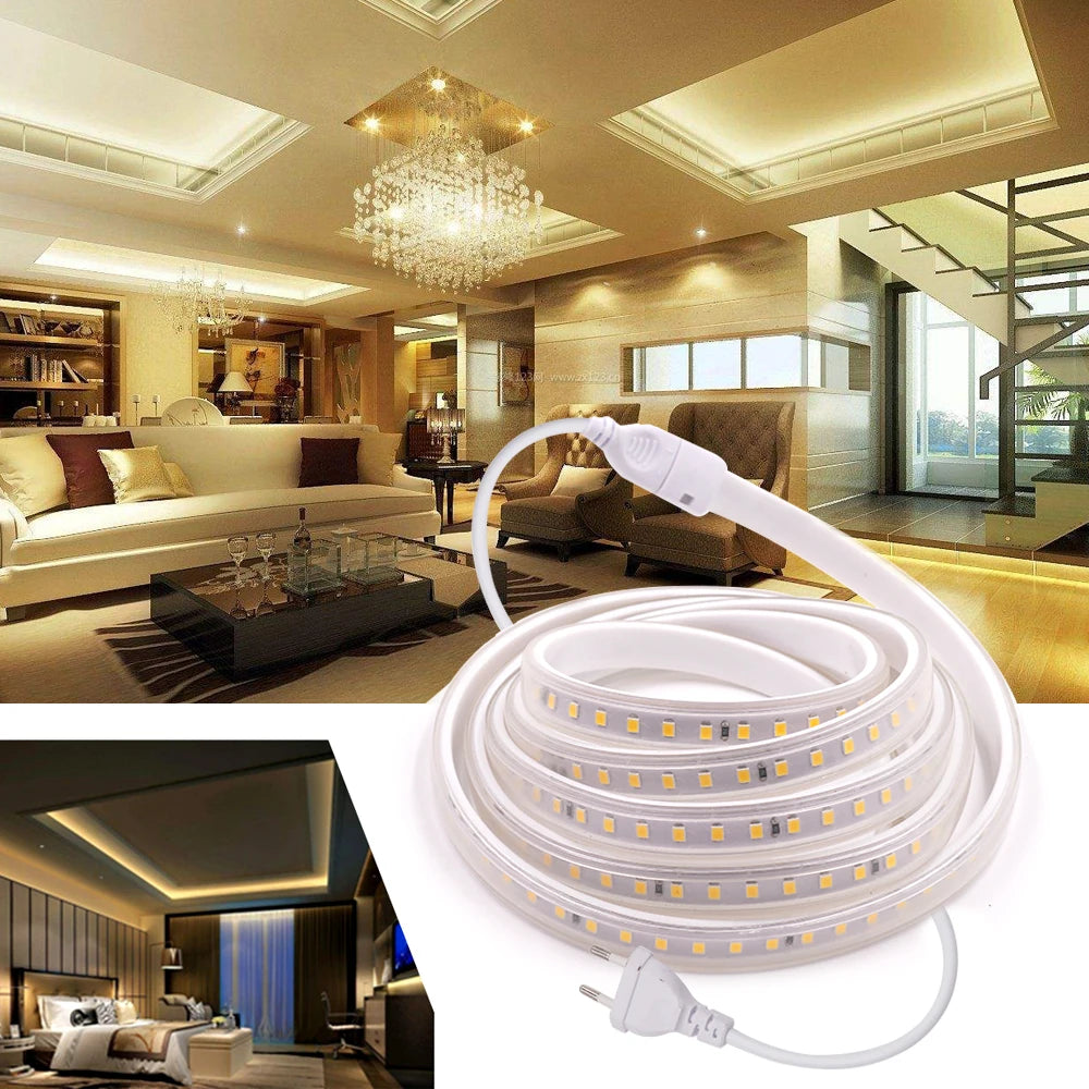 LED Strip Light 220V Flexible LED Tape SMD2835 120 LED Waterproof LED Ribbon with EU Switch Plug for Home Decoration