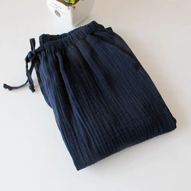 100% Gauze Cotton Home Drawstring Trousers Loose Sleeping Trousers Home Pants For Couples Pajama Pants Sleepwear Women 4 Season
