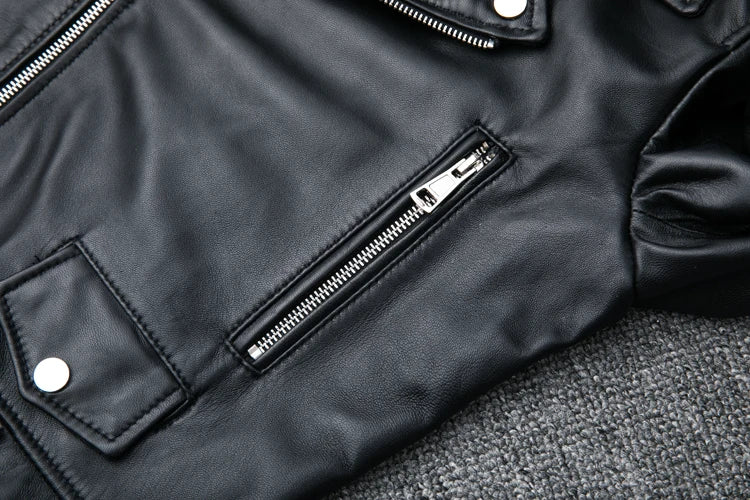 CC Shop Best,Sales.Popular woman slim fit genuine leather jacket.fashion motor rider sheepskin coat.soft leather cloth.패션