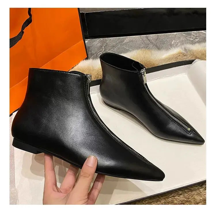2026 New Flats Sexy  Women Pointed Toe Ankle Boots British Woman Footwear Female Shoes Wedge Boots New Zipper Design Short Boots