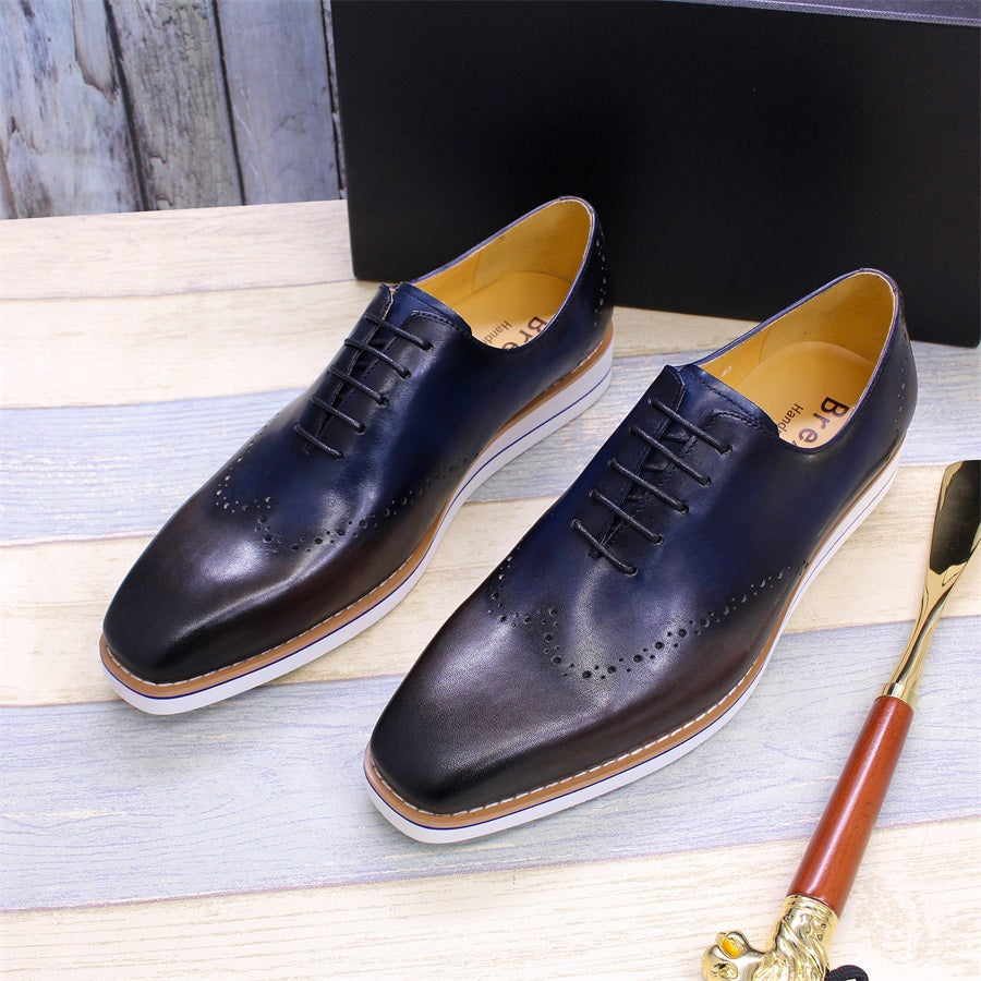Genuine Leather Men's Casual Shoes Comfortable Lace-Up Brogue Handmade Flat Shoes Office Party Dating Formal Dress Men's Shoes