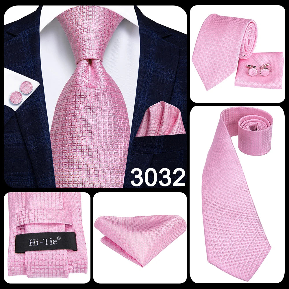 Hi-Tie Silk Men Tie Peach Pink Floral Wedding Necktie for Men Luxury Necktie Handkerchief Cufflink Fashion Design Business