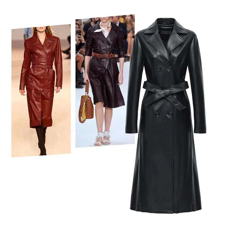 M-7XL New Women Sheepskin Coat Spring Autumn 2025 Fashion Double Breasted Long Jacket Sheep Leather Overcoat Suede Outerwear
