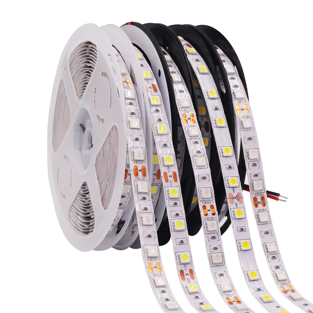 LED Strip 5050 2835 Flexible Home Decoration Lighting 60LEDs/m RGB Waterproof LED Tape Cold Warm White/Blue/Green/Red 5m/lot 12V