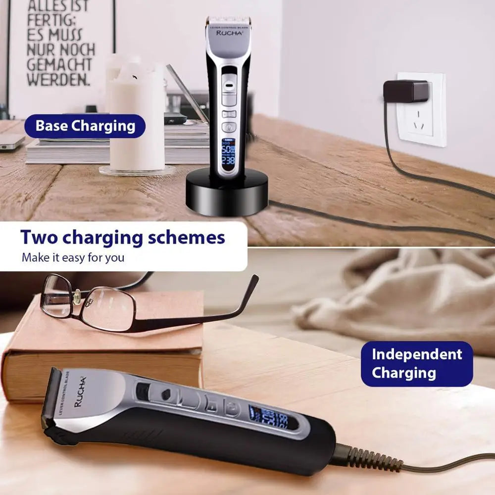 Hair Trimmer Rechargeable Electric Hair Clipper Ceramic Blade LCD Display Salon Men Hair Cutting Machine