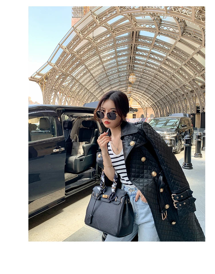 Tajiyane Women's Trench Coats Autumn Spring 100% Genuine Leather Jackets Fashion Sheepskin Coat with Belt Casaco Feminino Gmm830