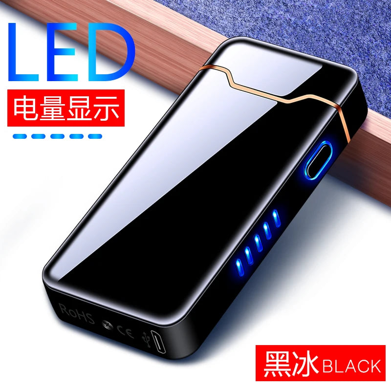 New Ignition Arc USB Electric Lighter Metal Rechargeable Cigar Lighter Battery Display Big Flame Lighter Gift