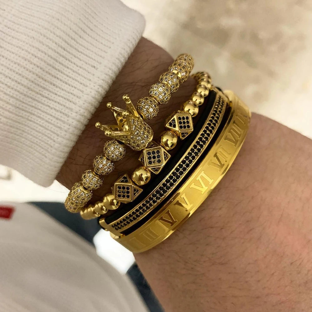 Men Bracelet jewelry 4pcs/set crown charms Macrame beads Bracelets Braiding Man Luxury Jewelry for women bracelet gift