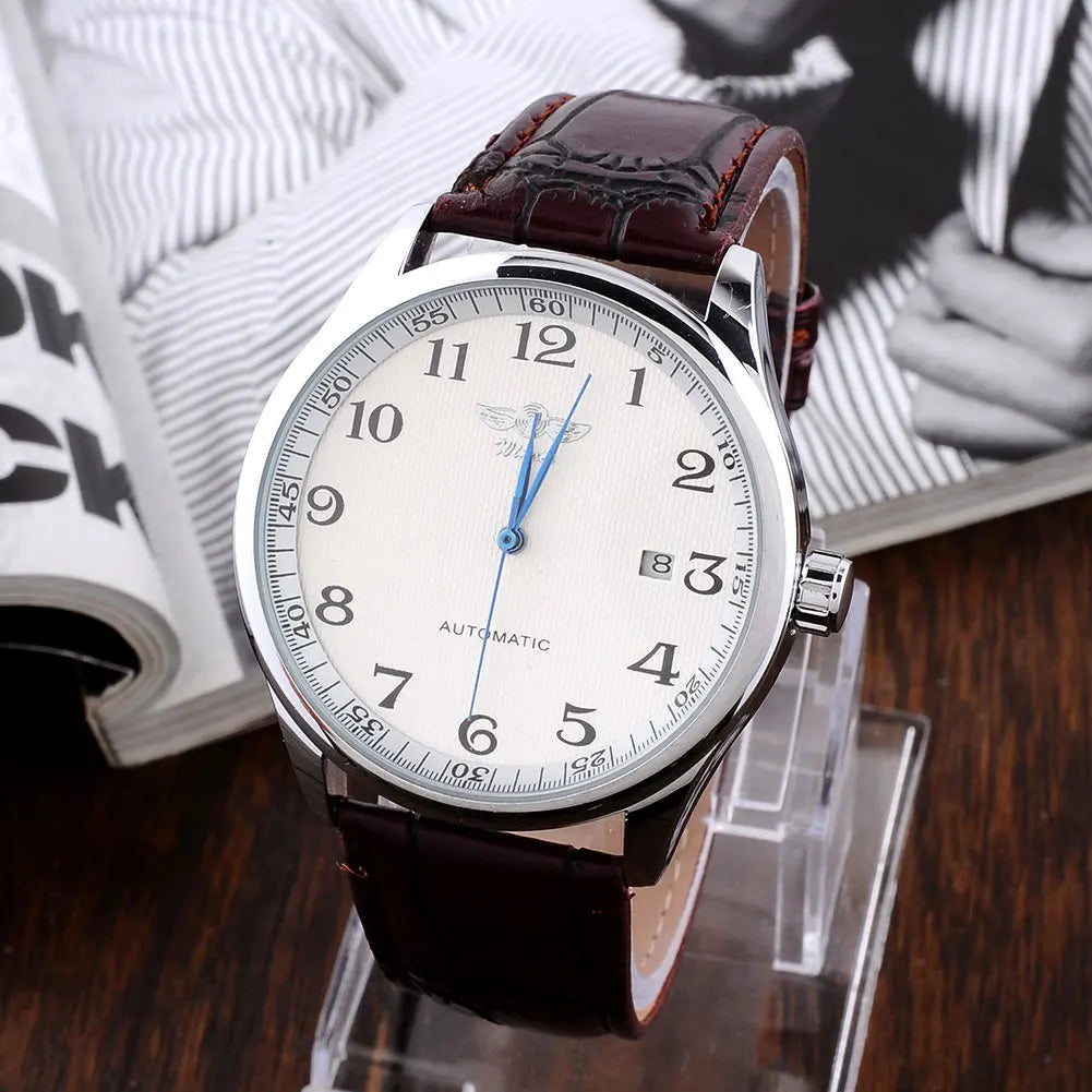 Simple Mechanical Wristwatch with Automatic Date Leather Strap 2021 New Dropshipping Best Selling Watch Механические мужские час