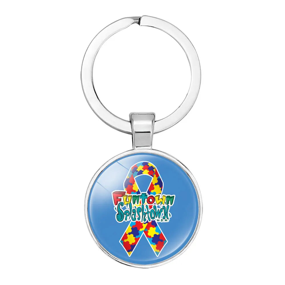 AUTISM Awareness Children Keychain For Boy Girls Glass Pendant Keyring Mom Key chain Accessories Gift