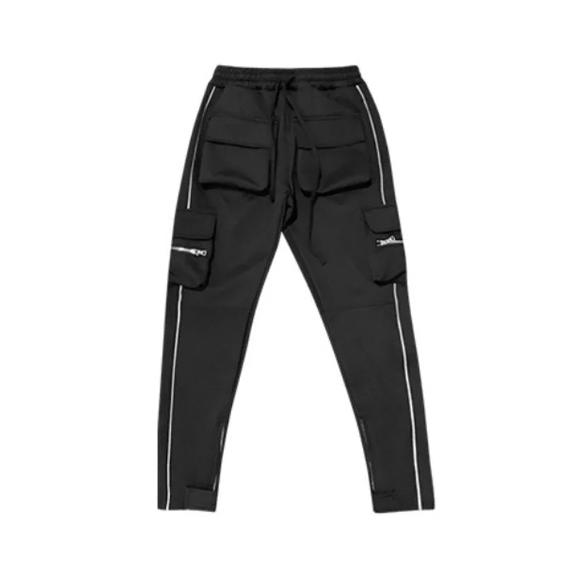 Spring and Autumn Workwear Pants Men's Fashion Brand Elastic Multi-Bag Reflective Straight Sports Fitness Casual Trousers
