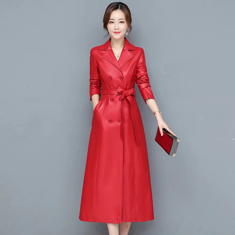 M-7XL New Women Sheepskin Coat Spring Autumn 2025 Fashion Double Breasted Long Jacket Sheep Leather Overcoat Suede Outerwear