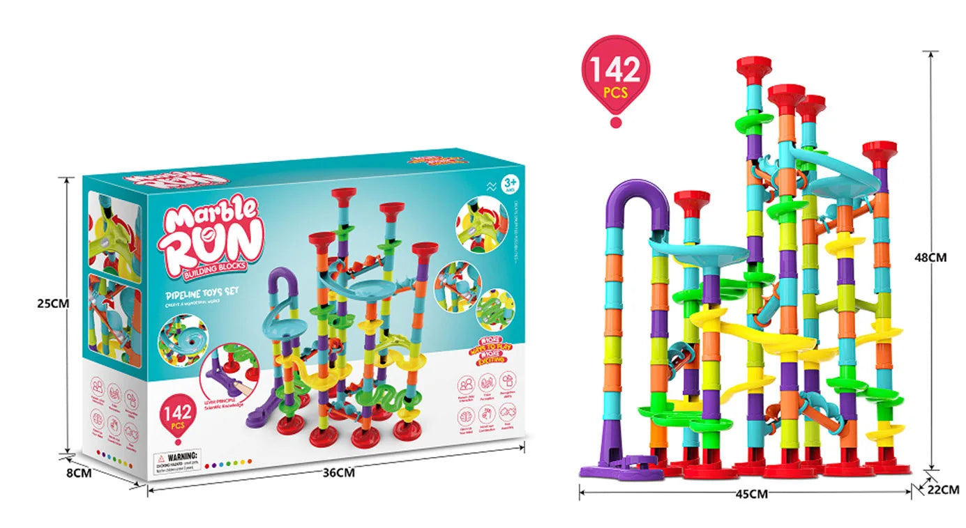 Marble Run Race Track Building Blocks Kids 3D Maze Ball Roll Toy DIY Marble Run Race Coaster Set 80/105/109/133pc Christmas Gift