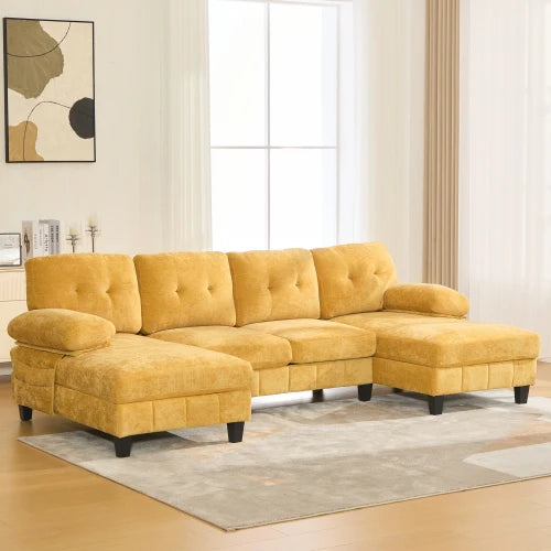 Square Convertible Sectional Sofa Set 103.5" Chenille Fabric with Dual Chaise Lounges Storage Pockets for Living Room