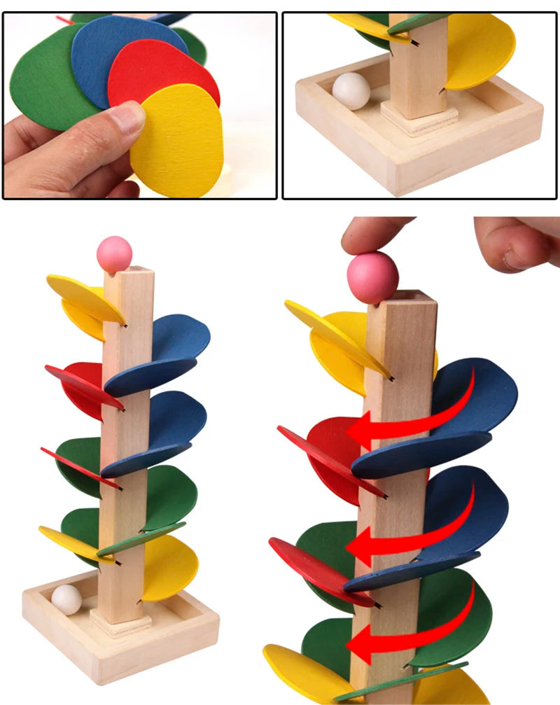 Mini Colorful Tree Marble Ball Run Track Building Blocks Kids Wooden Toys Montessori Learning Educational Toys for Children
