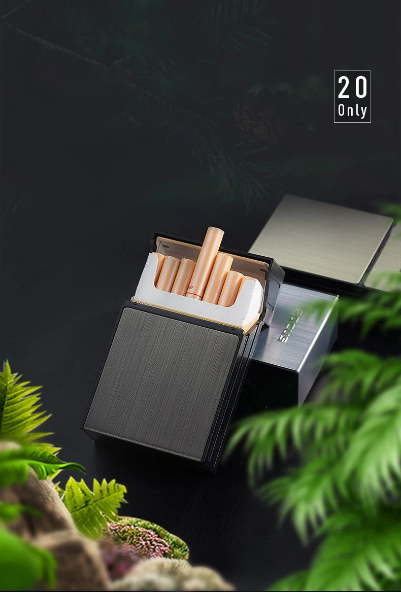 20 Sticks Cigarette Case Metal Lighter Turbo Butane Cigarette Capacity Gas Cigarette Lighter Gadget Lighter Box Men's Gift