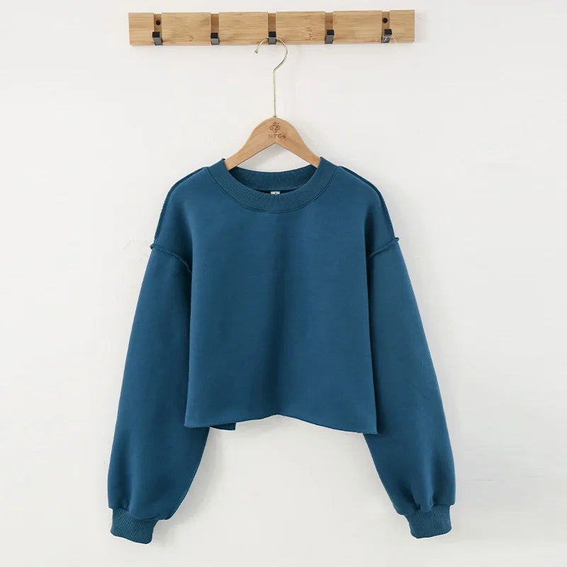 Thick Oversized Women Sweatshirt Hoodies Warm Fleece Casual Long Sleeve Harajuku Streetwear Crop Pullover Ropa Mujer