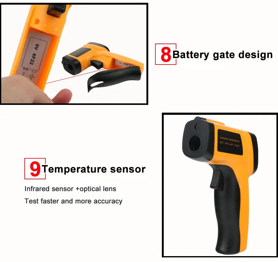 RZ Infrared Thermometer Non-Contact Temperature Meter Gun Handheld Digital LCD Industrial Outdoor Laser Pyrometer IR Thermometer