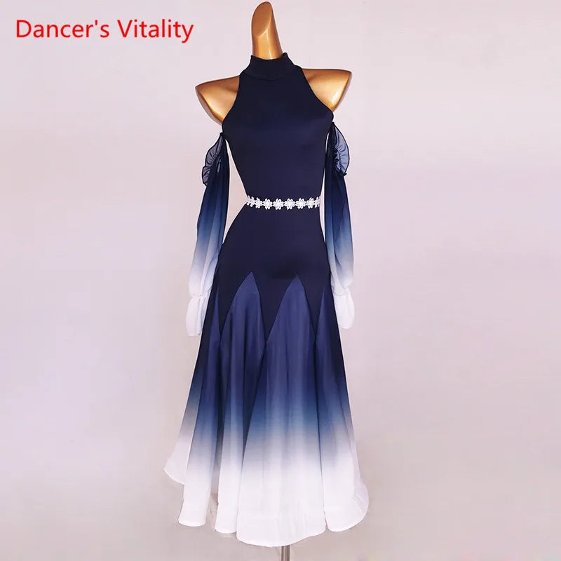 Modern Dance Dress Stand-Up Collar Mesh Sleeve Long Skirt Performance Clothing High-End Custom Child Woman Competition Clothes