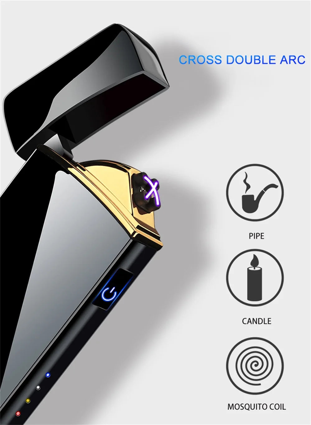 Windproof Electric Metal Lighter Double Arc Plasma Rechargeable USB Lighter Touch Induction Smoking Lighter Men's Gadgets
