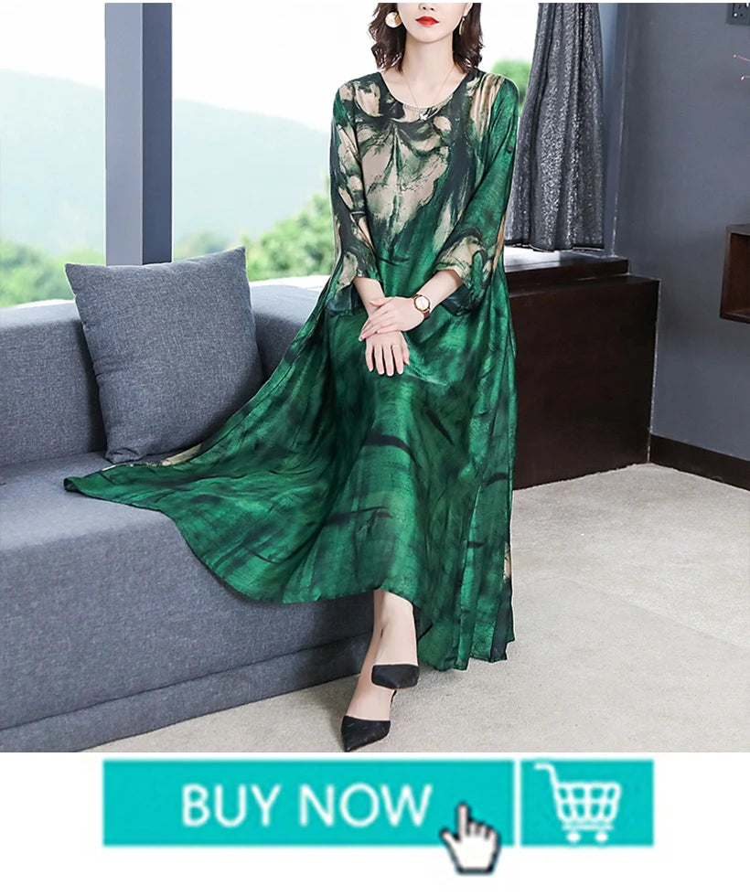 High Street Natural Silk Floral Embroidery Midi Dress Summer Casual Vintage Loose Beach Dress 2024 Women Elegant Party Vestidos