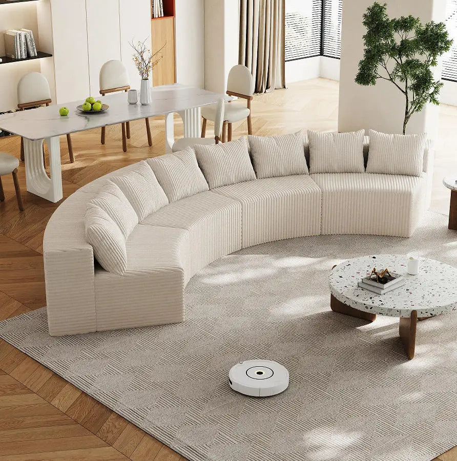 Modern Corduroy Curved Sectional Sofa Set with 8 Pillows Modular Semi-Circular Compression Sofa for Apartment & Hotel Bedroom