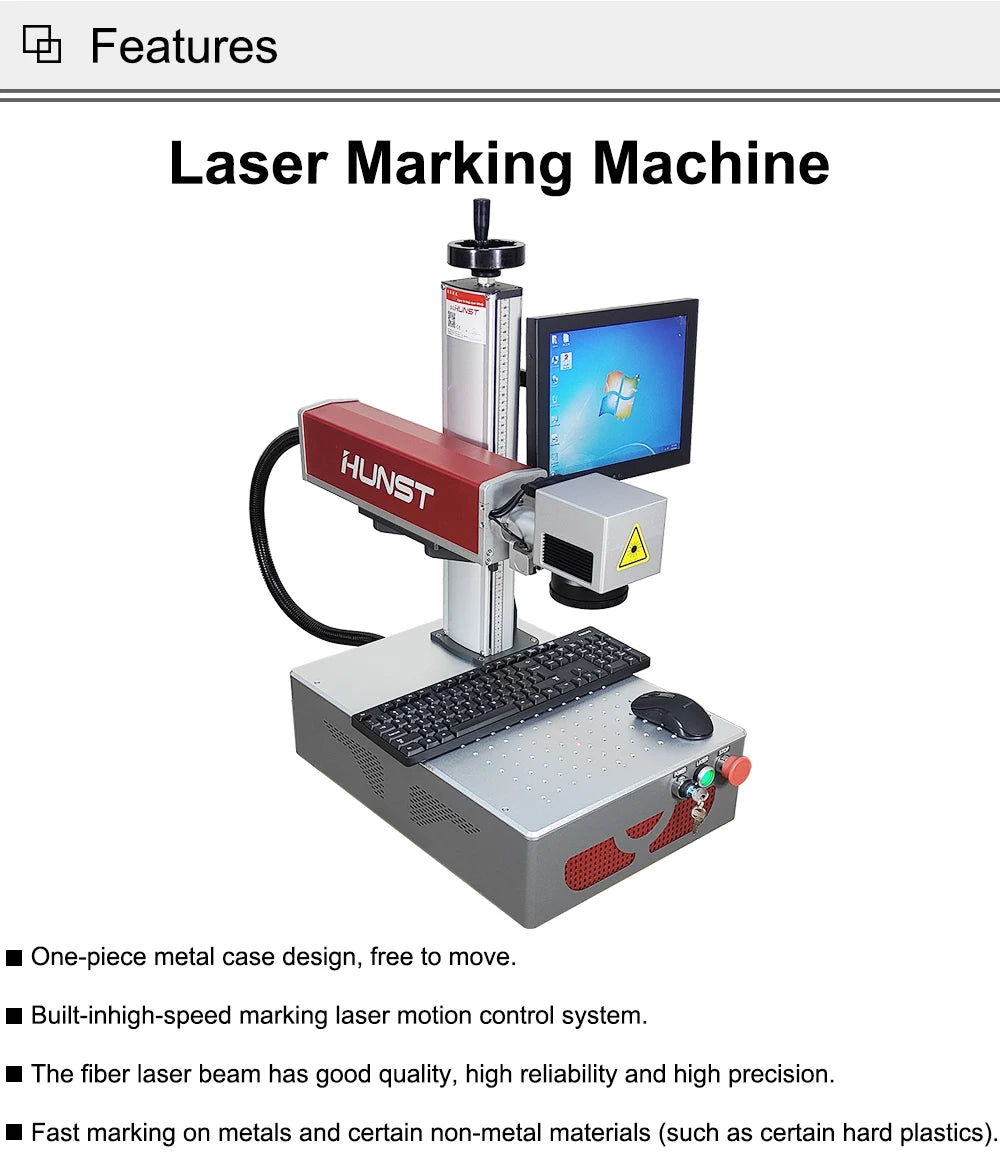 Hunst 30w 50w Fiber Laser Marking Machine Equipped With A PC Computer For Laser Engraving On Metal, Gold And Silver Jewelry