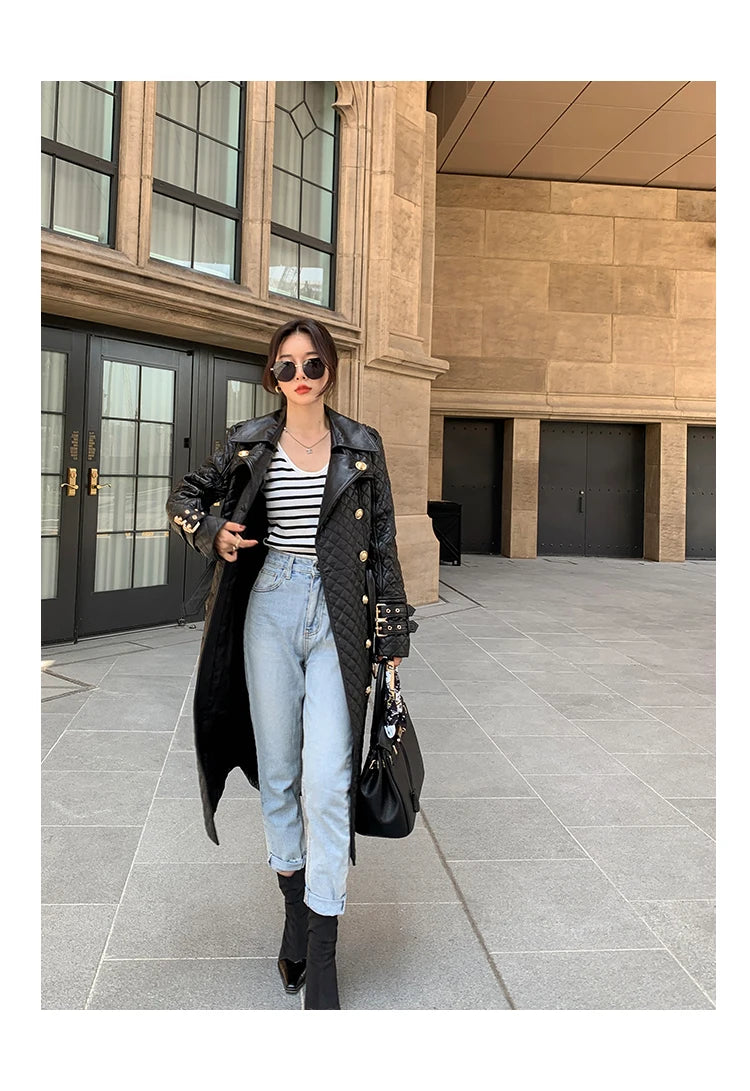 Tajiyane Women's Trench Coats Autumn Spring 100% Genuine Leather Jackets Fashion Sheepskin Coat with Belt Casaco Feminino Gmm830