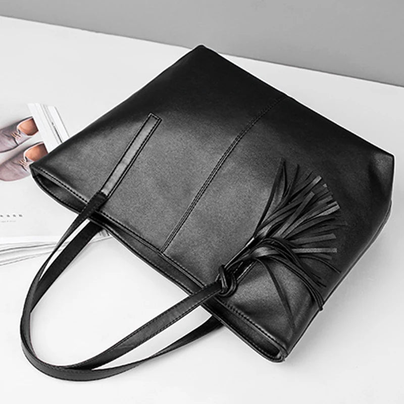 Ladies Large Capacity Handbags Women Retro Tassel Design Tote Luxury Brand PU Leather Shoulder Bag Female Top Handle Sac A Main