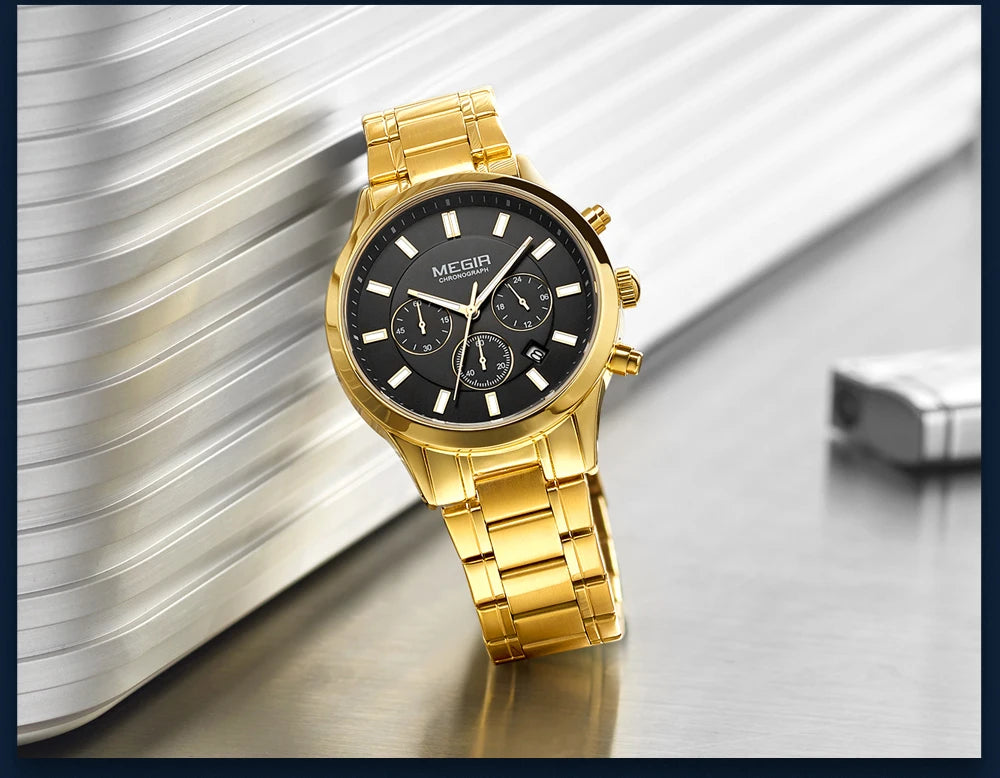 MEGIR Watches for Men 2021 New Chronograph Quartz Watch Luxury Stainless Steel Wristwatch Man Relogios Masculino часы мужские