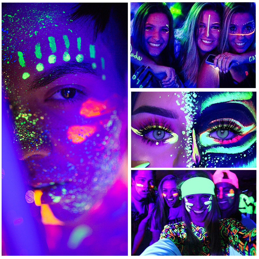 6pcs Glow UV Reactive Glow in the Dark Face and Body Paint Set, Neon Liquid Eyeliner, Mixing Color for Masquerade,Music Festival