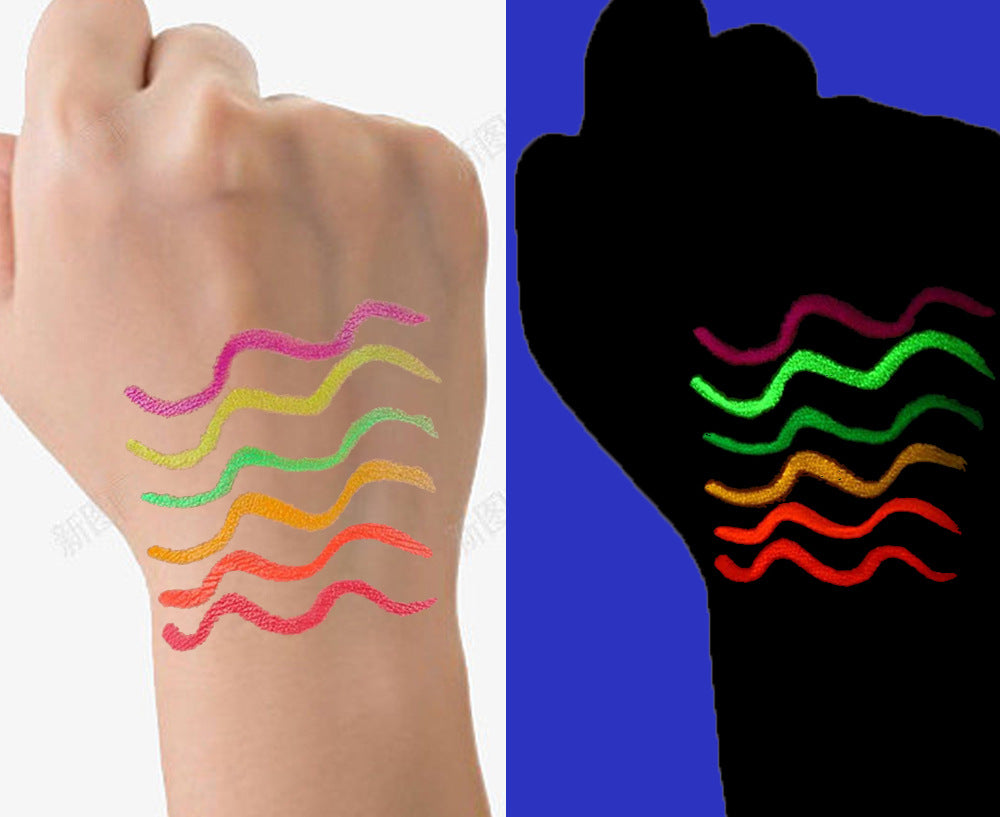 6pcs Glow UV Reactive Glow in the Dark Face and Body Paint Set, Neon Liquid Eyeliner, Mixing Color for Masquerade,Music Festival