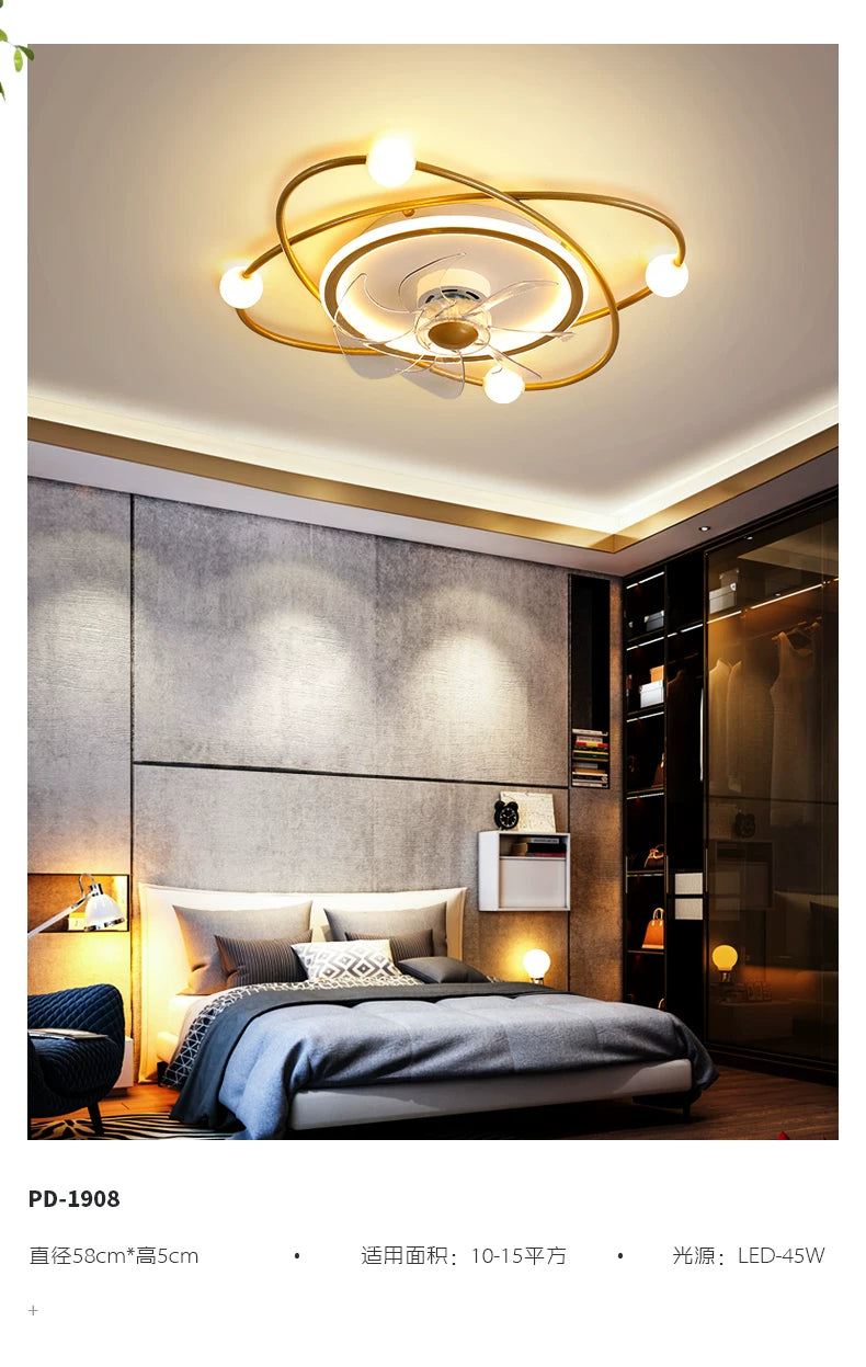 Nordic invisible ceiling fan light fan ceiling minimalist light fan ceiling for Bedroom Dning Room Living Room gold ceiling fans